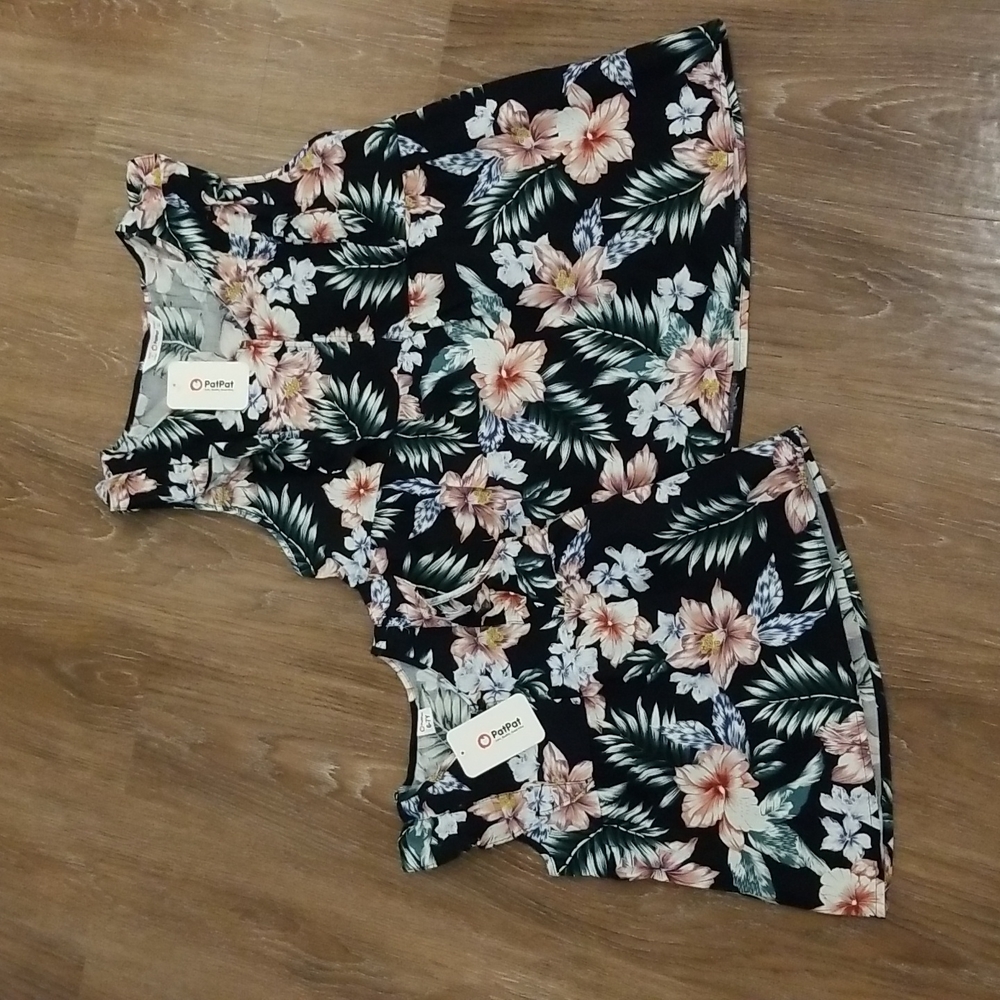NWT Matching Mommy & Me Floral Cotton Blend Top Set! Girl's 6-7Y and Woman XL